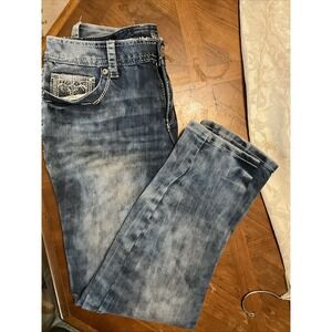 Rhythm In Blues 5 Pocket Distressed Embellished Zip Button Jeans Woman's 8 Short